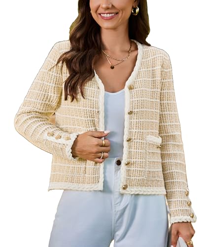 Strickjacken für Damen mit Knopf Open Front Elegante Langarm Jacke Beige XXL von Belle Poque