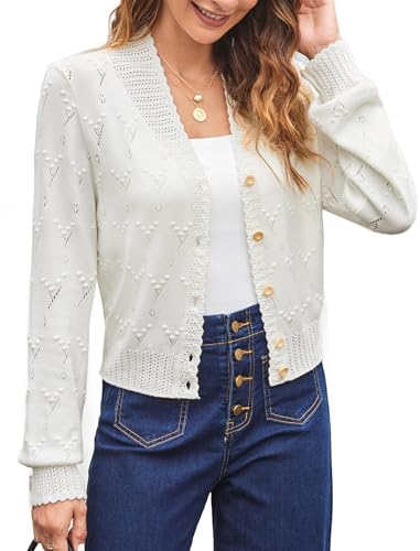 Vintage Strickjacke Damen Sommer V-Ausschnitt Cardigan Kurz Festlich Bolero Weiß XL Vintage Strickjacke Damen Sommer V-Ausschnitt Cardigan Kurz Festlich Bolero Weiß XL von Belle Poque