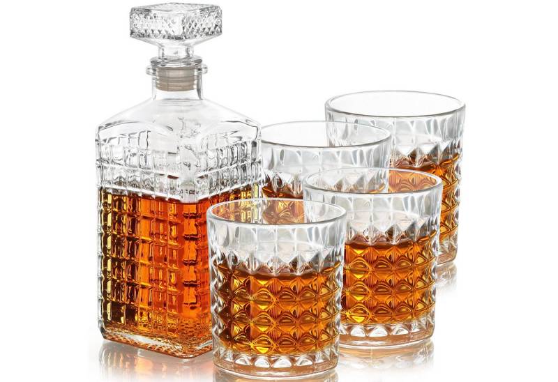 Belle Vous Eiswürfel-Steine Whisky Dekanter Set - 500 ml Karaffe & 4 personalisierte Gläser von Belle Vous