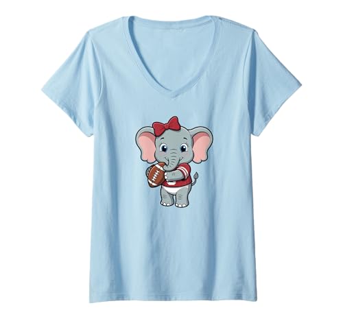 Damen Alabama Baby Elephant with Cute Coquette Bow T-Shirt mit V-Ausschnitt von Belle and Bow Apparel