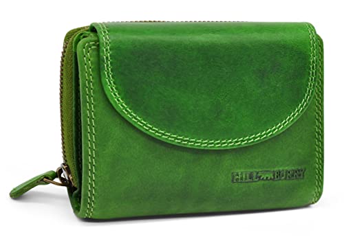 Damen Portemonnaie Echt Leder | Geldbörse mit RFID Schutz | Frauen Geldbeutel mit vielen Kartenfächern | Kompaktes Portmonee (Grün) von BelleBay