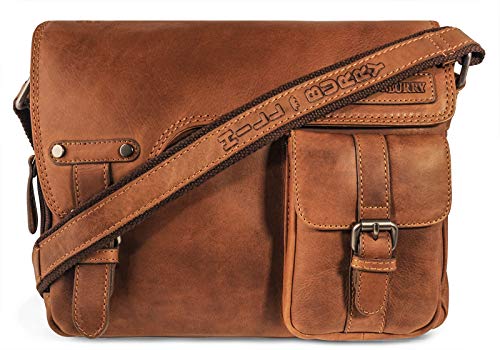 Leder Umhängetasche | Messenger Tasche aus hochwertigem Rindsleder | Vintage Studententasche aus weichem Echtleder | Schultertasche - Laptoptasche (Braun) von BelleBay