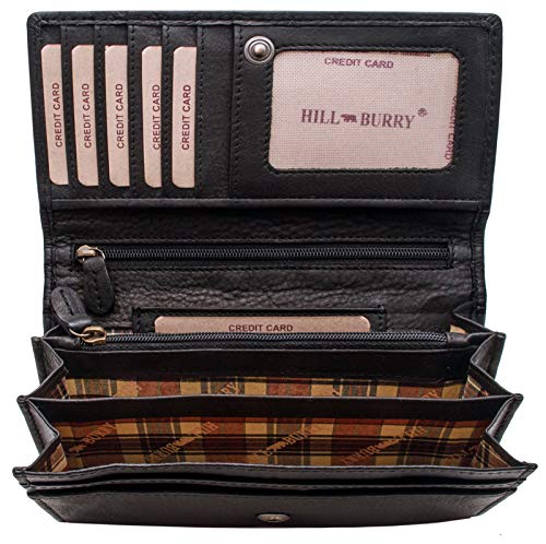 Geldbörse Damen Leder | Echt Leder Portemonnaie Frauen mit RFID Schutz - Hochwertiges Portmonee aus echtem Leder | Weiche Vintage Damenbörse mit Kartenfächer (Schwarz) von BelleBay