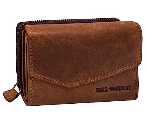 Hill Burry Damen Leder Geldbörse | Vintage Echt-Leder Portemonnaie mit vielen Fächern | Kompakte Geldbeutel - Portmonee | Mit RFID Schutz (Braun) von BelleBay