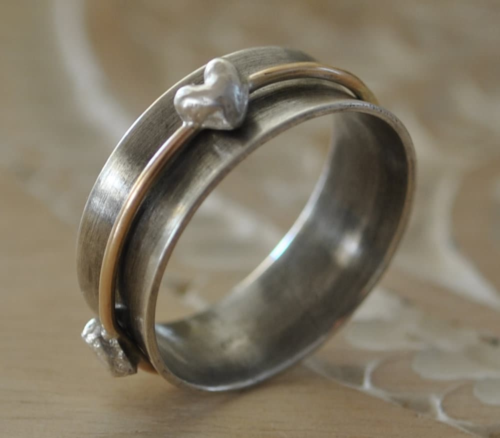 sterling Silber Herz Spinner Ring Vergoldetes Band, Boho Fidget Schmuck sterling Silber Herz Spinner Ring Vergoldetes Band, Boho Fidget Schmuck von BelleBohemeJewellery