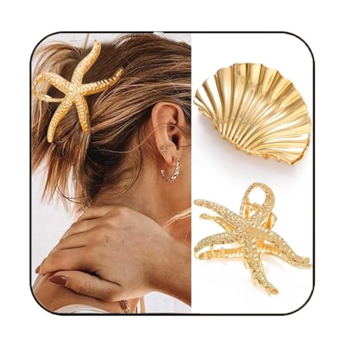 BelleFlair 2 Pcs Seestern Haarklammer Gold, Muschel Haarklammer Groß, Metall Haarspangen Damen, Gold Metal Hair Claw Clips Starfish Seashell BelleFlair 2 Pcs Seestern Haarklammer Gold, Muschel Haarklammer Groß, Metall Haarspangen Damen, Gold Metal Hair Claw Clips Starfish Seashell von BelleFlair