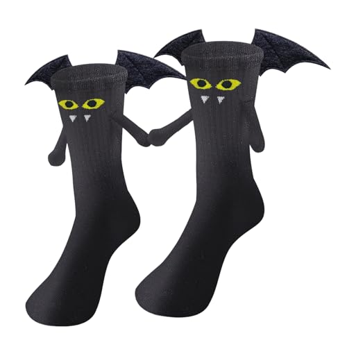 BelleFlair Halloween Socken Lustige Funny Socks Mit Magnetischem Händchenhalten 3D-Geist/Fledermaus-Design Familienpassend Als Halloween Geschenk Für Damen Herren Erwachsene Und Kinder. von BelleFlair