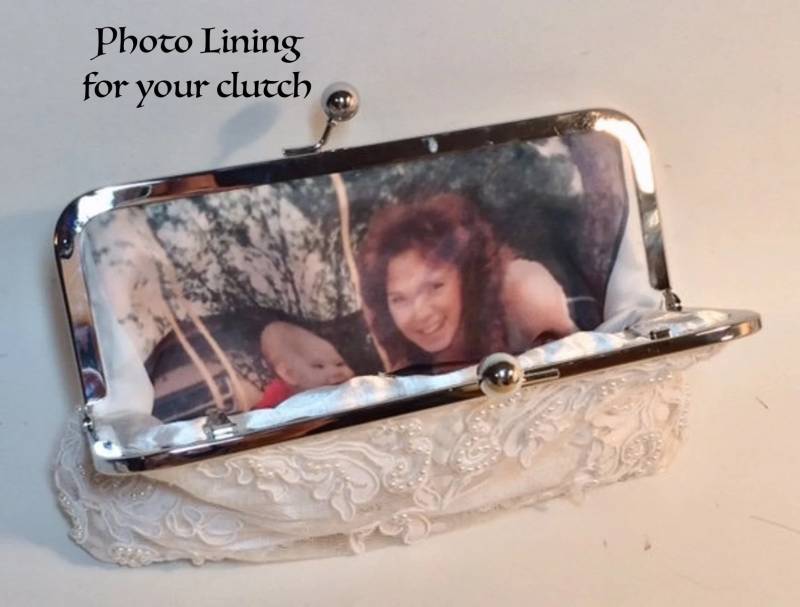 Personalisieren Sie Ihre Braut-Clutch Mit Einem Silk Photo Lining Insert Customize von BelleJouJou