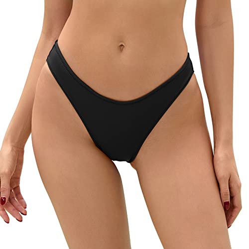 Bellecarrie Damen Freche brasilianische Bikinihose Low Rise High Cut Badehose, Schwarz, XL von Bellecarrie