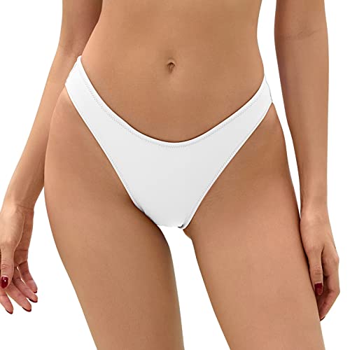 Bellecarrie Freche brasilianische Bikinihose für Damen, niedrige Taille, hohe Schnittform, Badehose, Weiß, XS von Bellecarrie