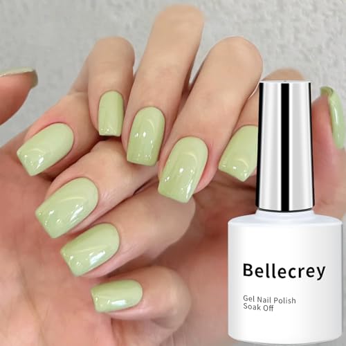 bellecrey Gel-Nagellack, Light Green Polish in Nail Matcha Green – Glitzernder Nagelgel für Frühlings- und Sommerdesigns, DIY-Maniküre mit Wald-Inspiration für Salon-Atmosphäre zu Hause von Bellecrey