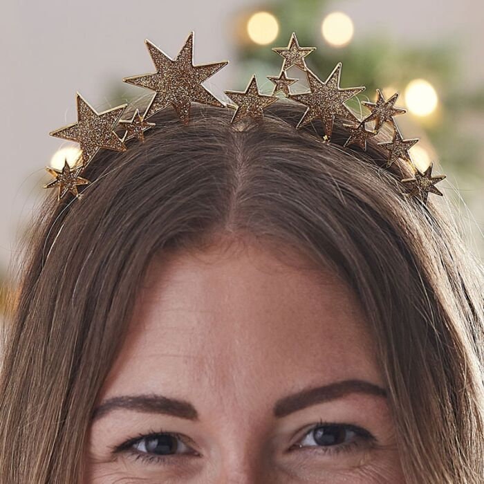 Weihnachten Stirnband Gold Sterne Haar Accessoire Fun Requisiten Dekoration Neujahr Party Decor Haarband Erwachsene Baum Geweih von BelleepoqueCo
