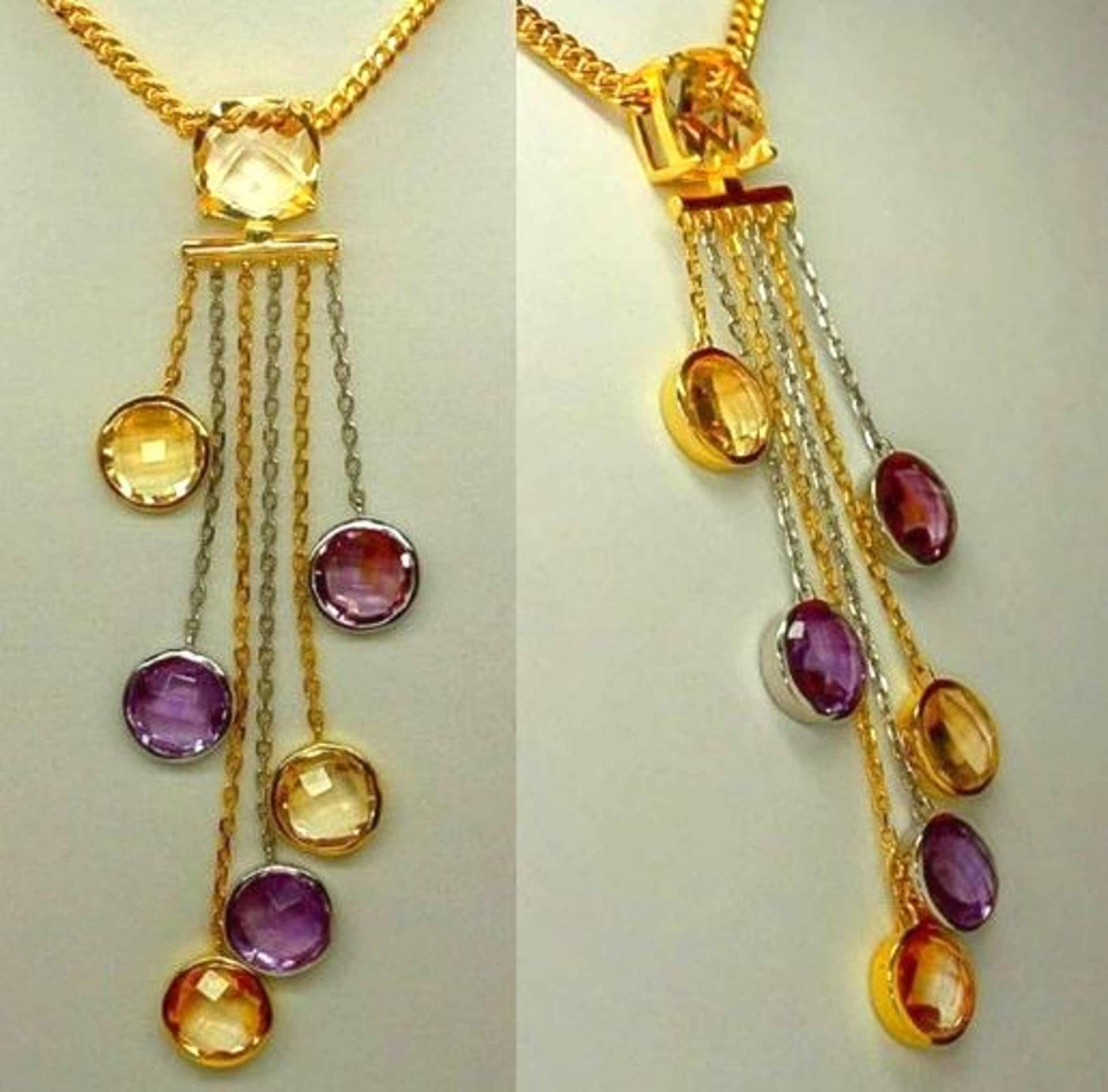 Lange Amethyst Und Citrin Edelstein Tropfen Anhänger, Lila Gelbe Edelsteine, 92, 5 Silber Mit 18K Gold Überzogen, 80mm von Bellephine