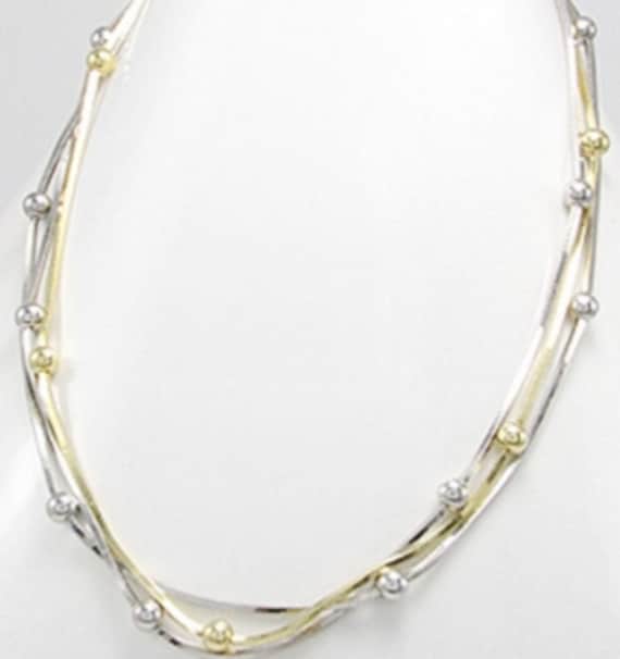 Sterling Silber Halskette, Gold Vermeil Multi Stränge 2 Töne Halskette | 17, 2 Gramm Sterling Silber Halskette, Gold Vermeil Multi Stränge 2 Töne Halskette | 17, 2 Gramm von Bellephine