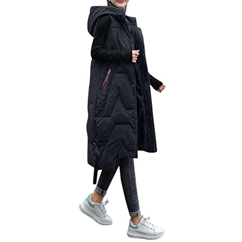 Bellezasourire Lang Weste Damen Daunenweste Mantel mit Kapuze Steppweste Wintermantel Ärmellose Länge Steppjacke(M,Schwarz B) von Bellezasourire