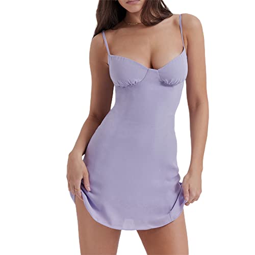 Tiefem V Ausschnitt Kleid Damen Spitzenkleid Träger Rückenfreies Kleider Damen Sommerkleider Weiß lockeres hohles für Strand Strandkleider Perfekt für einen Strandurlaub (S,Lila B) von Bellezasourire