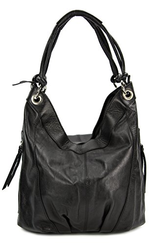 Belli ital. Nappa Leder Shopper Handtasche Damentasche Ledertasche schwarz - 35x31(mittig) x17 cm (B x H x T) von Belli