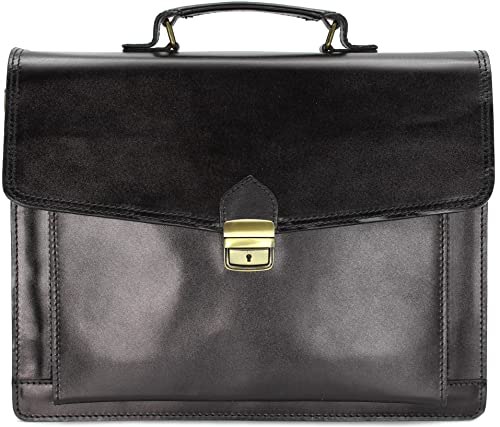 Belli Design Bag D italienische Leder Businesstasche Arbeitstasche Messenger Aktentasche Lehrertasche Laptoptasche Unisex in schwarz - 40x30x12 cm (B x H x T) von Belli