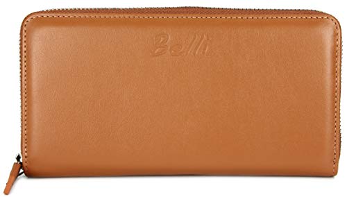 BELLI Portemonnaie Milano Damen Leder Geldbörse Portmonee Geldbeutel aus Echtleder für Frauen in tan braun - 19x10x2,5cm (B x H x T) von Belli