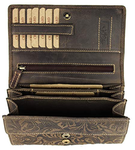 Belli hochwertige Vintage Leder Damen Geldbörse Portemonnaie langes großes Portmonee Geldbeutel aus weichem Leder in Braun Gemustert - 17,5x10x4cm (B x H x T) von Belli