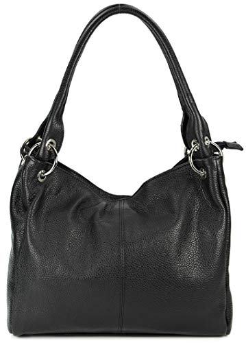 Belli italienische Leder Schultertasche Damentasche Handtasche Shopper Lilly in schwarz - 33x28x14 cm (B x H x T) von Belli