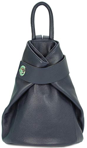Belli "City Backpack II mittelgroßer italienischer Damen Leder Rucksack Rucksacktasche Handtasche Daypack in dunkelblau - 28x31x13cm (B x H x T) von Belli