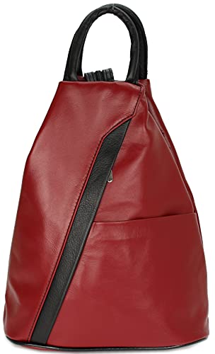 Belli City Backpack leichte italienische Leder Damentasche Rucksack Handtasche in bordeaux schwarz - 29x32x11 cm (B x H x T) von Belli