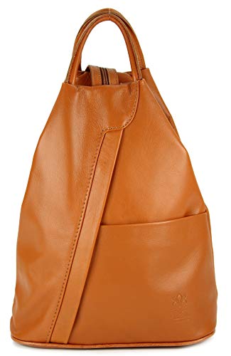 Belli City Backpack leichte italienische Leder Damentasche Rucksack Handtasche in cognac - 29x32x11 cm (B x H x T) von Belli