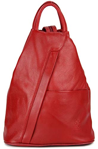 Belli City Backpack leichte italienische Leder Damentasche Rucksack Handtasche in rot - 29x32x11 cm (B x H x T) von Belli