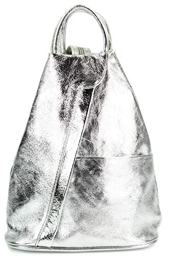 Belli City Backpack leichte italienische Leder Damentasche Rucksack Handtasche in silber - 29x32x11 cm (B x H x T) von Belli