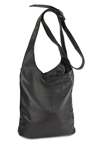 Belli Cross Bag Classic italienische Umhängetasche Damen Ledertasche Handtasche Cross Over Bag in schwarz - 24x28x8 cm (B x H x T) von Belli