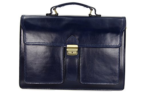 Belli Design Bag B italienische Leder Businesstasche Arbeitstasche Messenger Aktentasche Lehrertasche Laptoptasche unisex in dunkelblau - 40x30x14 cm (B x H x T) von Belli