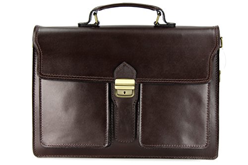 Belli Design Bag B italienische Leder Businesstasche Arbeitstasche Messenger Aktentasche Lehrertasche Laptoptasche unisex in dunkelbraun - 40x30x14 cm (B x H x T) von Belli