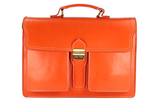 Belli Design Bag B italienische Leder Businesstasche Arbeitstasche Messenger Aktentasche Lehrertasche Laptoptasche unisex in orange - 40x30x14 cm (B x H x T) von Belli