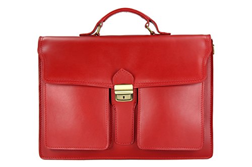 Belli Design Bag B italienische Leder Businesstasche Arbeitstasche Messenger Aktentasche Lehrertasche Laptoptasche unisex in rot - 40x30x14 cm (B x H x T) von Belli