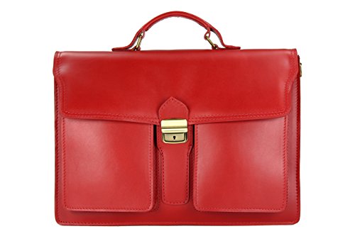 Belli Design Bag B italienische Leder Businesstasche Arbeitstasche Messenger Aktentasche Lehrertasche Laptoptasche unisex in rot - 40x30x14 cm (B x H x T) von Belli