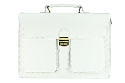 Belli Design Bag B italienische Leder Businesstasche Arbeitstasche Messenger Aktentasche Lehrertasche Laptoptasche unisex in weiß - 40x30x14 cm (B x H x T) von Belli