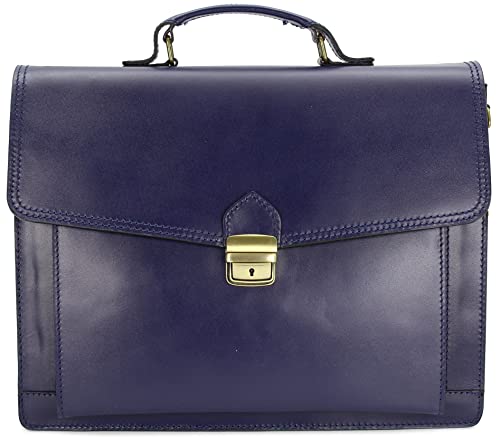 Belli Design Bag D italienische Leder Businesstasche Arbeitstasche Messenger Aktentasche Lehrertasche Laptoptasche Unisex in dunkelblau - 40x30x12 cm (B x H x T) von Belli