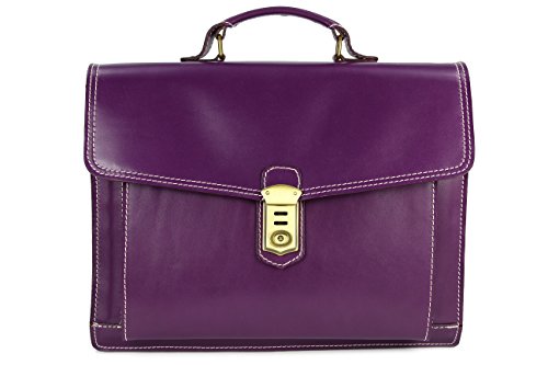 Belli Design Bag D italienische Leder Businesstasche Arbeitstasche Messenger Aktentasche Lehrertasche Laptoptasche Unisex in lila - 40x30x12 cm (B x H x T) von Belli