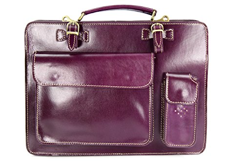 Belli Design Bag Verona italienische Leder Businesstasche Arbeitstasche Messenger Aktentasche Lehrertasche Laptoptasche unisex in lila - 39x29x11 cm (B x H x T) von Belli