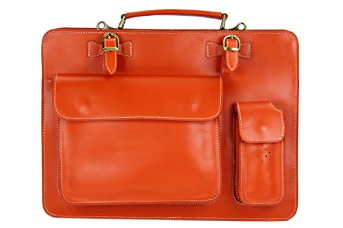 Belli Design Bag Verona italienische Leder Businesstasche Arbeitstasche Messenger Aktentasche Lehrertasche Laptoptasche unisex in orange - 39x29x11 cm (B x H x T) von Belli