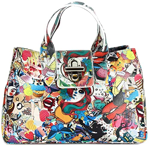 Belli Echt Leder Handtasche italienische Damen Ledertasche Umhängetasche Henkeltasche in Glattleder, Kroko oder Strauss (Strauß) Prägung - 36x25x18 cm (B x H x T) (Multicolor 2) von Belli