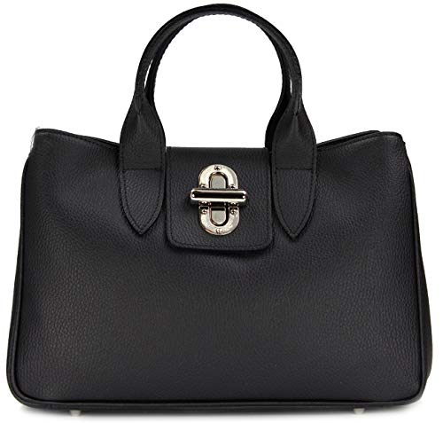 Belli Echt Leder Handtasche italienische Damen Ledertasche Umhängetasche Henkeltasche in schwarz - 36x25x18 cm (B x H x T) von Belli