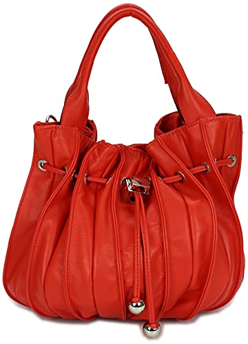 Belli Globe Bag italienischer Nappaleder Shopper Handtasche Damentasche Umhängetasche in rot - 30x21x24 (B x H x T) von Belli