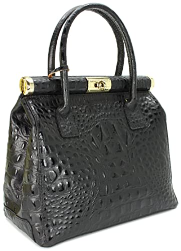 Belli The Bag italienische Leder Henkeltasche Handtasche Damen Ledertasche Umhängetasche in schwarz kroko - 29x24x16 cm (B x H x T) von Belli