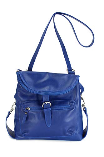 Belli italienischer Echt Leder Rucksack Backpack London Handtasche Umhängetasche Rucksacktasche in royalblau - 28x26x10 cm (B x H x T) von Belli