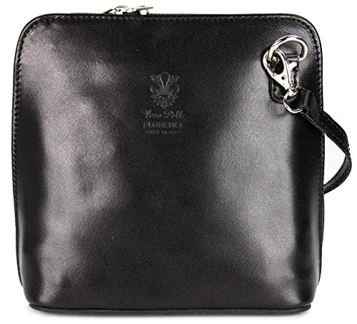 Belli italienische Ledertasche Damen Umhängetasche klein Handtasche Schultertasche Abendtasche in schwarz - 17x16,5x8,5 cm (B x H x T) von Belli