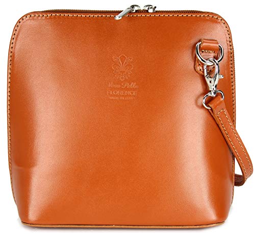 Belli italienische Ledertasche Damen Umhängetasche klein Handtasche Schultertasche Abendtasche in cognac - 17x16,5x8,5 cm (B x H x T) von Belli