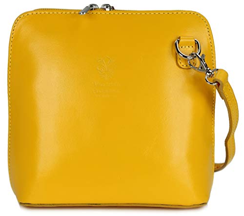 Belli italienische Ledertasche Damen Umhängetasche klein Handtasche Schultertasche Abendtasche in gelb - 17x16,5x8,5 cm (B x H x T) von Belli