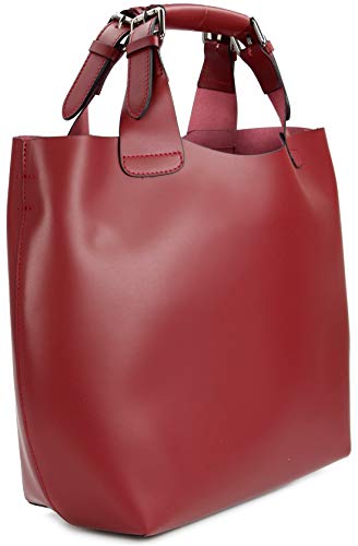 Belli italienische Damen Leder Handtasche Henkeltasche Schultertasche Cross Body in bordeaux - 41x32x15 (B x H x T) von Belli